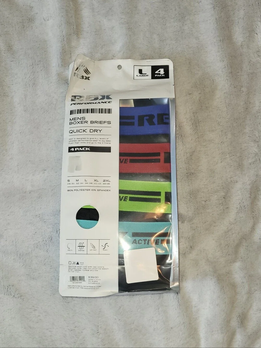 4-Pack RBX Mens Large 36-38 Performance Boxer Briefs Black Microfiber Quick Dry